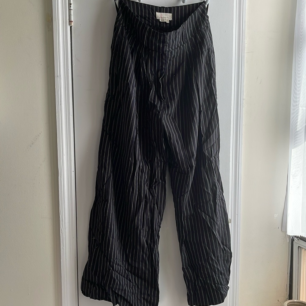 By Anthropologie wide leg pinstripe pleated trousers